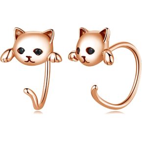 BISAER 925 Sterling Silver Half Huggie Hoop Earrings Cute Cat Dog Panda Animal Earrings for Women Jewelry Gifts