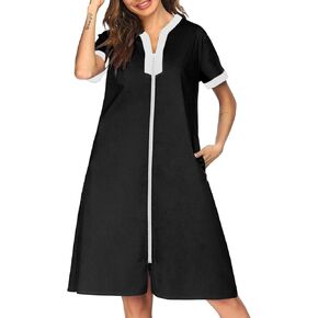Ekouaer Housecoat Women Zipper Front Duster Robe Short Sleeve Lounger Housedress Pockets Nightgown Casual Nights S-XXXL in Saudi Arabia