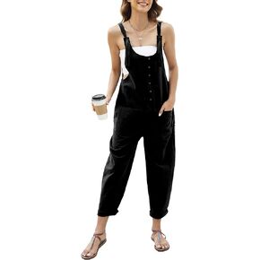 ملابس نسائية من Omoone من القطن والكتان لفصل الصيف غير رسمية بأشرطة للربط مريلة واسعة الساق مع جيوب in Kuwait