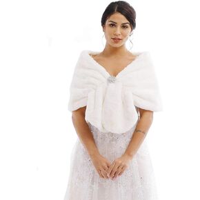 Tgirls Women's Wedding Faux Fur Shawl and Wraps Bridal Fur Stole Fur Scarf for Bride and Bridesmaids
