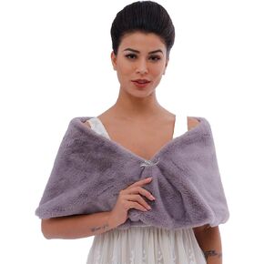 Fdesigner Women's Short 1920 Faux Fur Shawl Bridal Wedding Fur Wraps and Shawls Faux Mink Shawl for Women and Girls