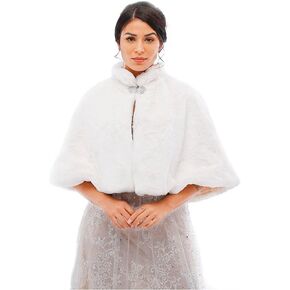 Bounzhi Women 's Wedding Faux Fur Shawl Wraps Bridal Wedding Scarf Stoles Faux Fur with brooch for Bride and Bridesmaids