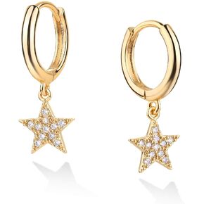 Gold Dainty Dangle Hoop Earrings for Women Small Huggie Hoop with Cubic Zirconia Cute Star Heart Butterfly 14K Gold Plated Tiny Hoop Earring Minimalist Jewelry Gift