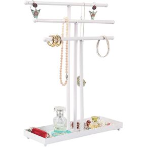 AUTODECO Jewelry Organizer Stand 3 Tier Tabletop Bracelet Rings Watches Necklace Display with Tray Great Gift for Women Girl Black