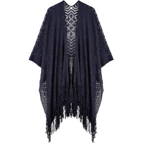 BOCOSO Knit Shawl Wraps Tassel Open Front Poncho Cape for Women, Ladies Fringed Knitted Cardigan for Fall Winter