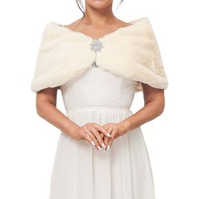 GORAIS Women's Faux Fur Shawls and Wraps Wedding Fur Scarf Short Bridal Fur Shrugs with Brooch for Bride and Bridesmaids