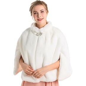 GORAIS Women's Faux Fur Cape and Wraps Bridal Fur Stole Wedding Shawls with Brooch for Bride and Bridesmaids