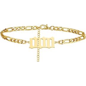 Jukoclut Stainless Steel Plated Angel Number Charm Bracelets Anklets for Women Numerology Jewelry