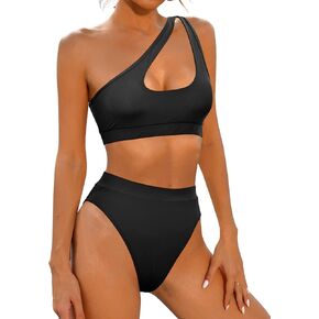 Holipick Women's One Shoulder High Waisted Cheeky Bikini Set Two Piece Swimsuits Cut Out Bathing Suit Sport Swimwear