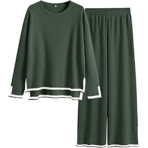 ANRABESS Women's 2 Piece Outfits Long Sleeve Knit Sweater Top Wide Leg Pants Casual Lounge Sets Travel Tracksuits