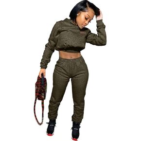 Akmipoem Jogging Suits for Women 2 Piece Sweatsuits Tracksuits Outfits Sexy Long Sleeve Crop Hoodie Bodycon Pants Sets in Saudi Arabia