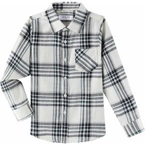 Boys' Button Down Shirt Long Sleeve Casual Plaid Woven Shirts for Kids, Soft Cotton