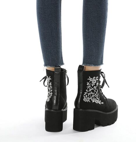 rui yue Womens Platform Boots Round Toe Chunky Ankle Boots Punk Boots Lace Up&Zipper Combat Boots in Kuwait