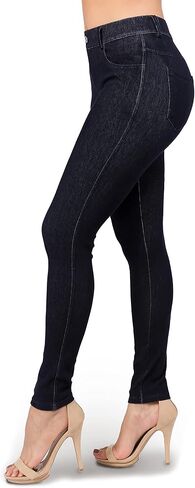 Ylluo Jean Look Jeggings for Women Denim Womens Stretch Skinny with Pockets Cotton Blend Capri and Full Length in Kuwait