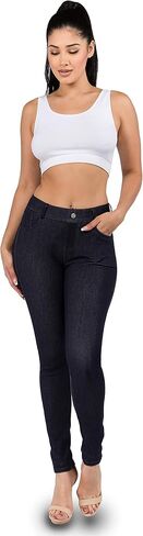 Ylluo Jean Look Jeggings for Women Denim Womens Stretch Skinny with Pockets Cotton Blend Capri and Full Length in Kuwait