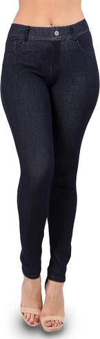 Ylluo Jean Look Jeggings for Women Denim Womens Stretch Skinny with Pockets Cotton Blend Capri and Full Length in Kuwait