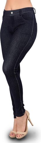Ylluo Jean Look Jeggings for Women Denim Womens Stretch Skinny with Pockets Cotton Blend Capri and Full Length in Kuwait