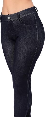 Ylluo Jean Look Jeggings for Women Denim Womens Stretch Skinny with Pockets Cotton Blend Capri and Full Length in Kuwait