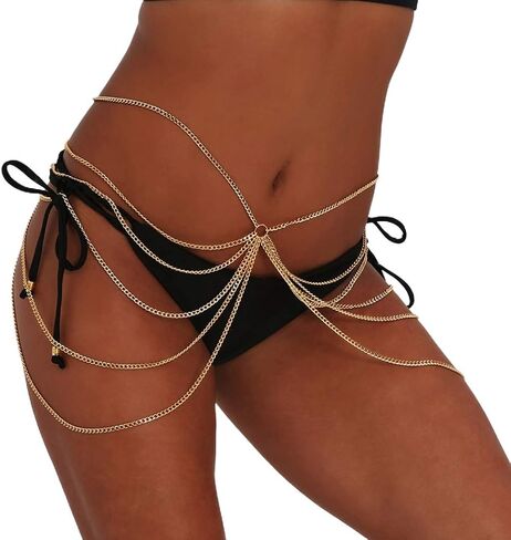 Rhinestone Body Chain Silver Layered Waist Belly Chain Beach Harness Hip Body Jewelry for Women and Girls in Saudi Arabia