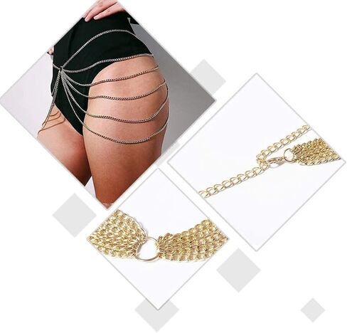 Rhinestone Body Chain Silver Layered Waist Belly Chain Beach Harness Hip Body Jewelry for Women and Girls in Saudi Arabia