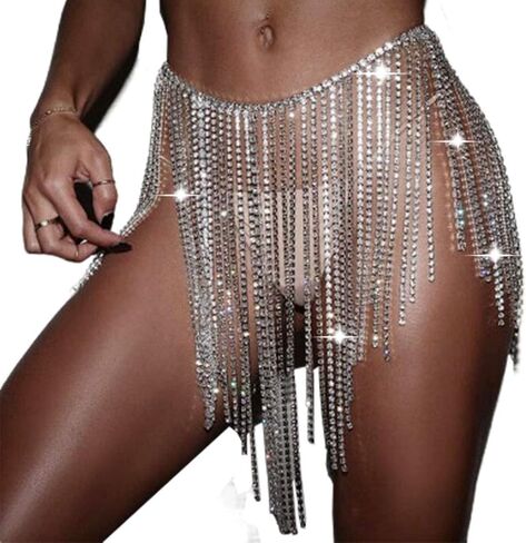 Rhinestone Body Chain Silver Layered Waist Belly Chain Beach Harness Hip Body Jewelry for Women and Girls in Saudi Arabia