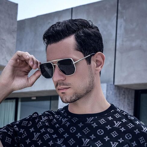 AIEYEZO Square Aviator Sunglasses for Men Women Fashion Vintage Diamond Cutting Lens Classic Military Pilot Gradient Shades in Saudi Arabia