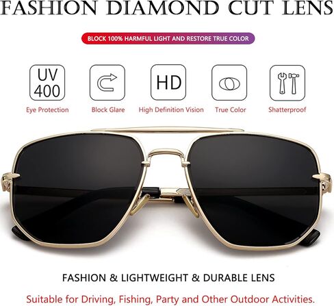 AIEYEZO Square Aviator Sunglasses for Men Women Fashion Vintage Diamond Cutting Lens Classic Military Pilot Gradient Shades in Saudi Arabia