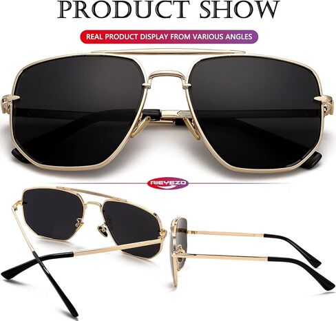 AIEYEZO Square Aviator Sunglasses for Men Women Fashion Vintage Diamond Cutting Lens Classic Military Pilot Gradient Shades in Saudi Arabia