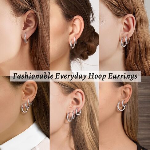 Jewlpire 925 الفضة الاسترليني آخر 14K الذهب الحقيقي مطلي الأقراط الصغيرة هوب للنساء الفتيات، هيبوالرجينيك خفيفة الوزن 15 مم / 20 مم مكعب زركونيا هوجي هوب الأقراط الهدايا والمجوهرات in Kuwait