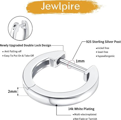Jewlpire 925 الفضة الاسترليني آخر 14K الذهب الحقيقي مطلي الأقراط الصغيرة هوب للنساء الفتيات، هيبوالرجينيك خفيفة الوزن 15 مم / 20 مم مكعب زركونيا هوجي هوب الأقراط الهدايا والمجوهرات in Kuwait