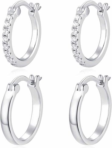 Jewlpire 925 الفضة الاسترليني آخر 14K الذهب الحقيقي مطلي الأقراط الصغيرة هوب للنساء الفتيات، هيبوالرجينيك خفيفة الوزن 15 مم / 20 مم مكعب زركونيا هوجي هوب الأقراط الهدايا والمجوهرات in Kuwait