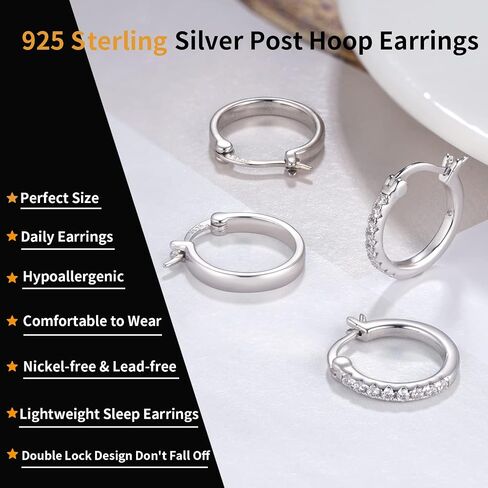 Jewlpire 925 الفضة الاسترليني آخر 14K الذهب الحقيقي مطلي الأقراط الصغيرة هوب للنساء الفتيات، هيبوالرجينيك خفيفة الوزن 15 مم / 20 مم مكعب زركونيا هوجي هوب الأقراط الهدايا والمجوهرات in Kuwait