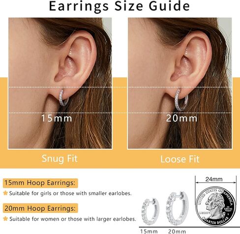 Jewlpire 925 الفضة الاسترليني آخر 14K الذهب الحقيقي مطلي الأقراط الصغيرة هوب للنساء الفتيات، هيبوالرجينيك خفيفة الوزن 15 مم / 20 مم مكعب زركونيا هوجي هوب الأقراط الهدايا والمجوهرات in Kuwait