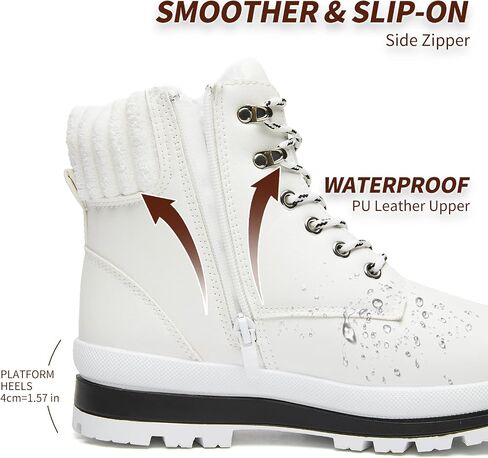 BABUDOG Womens Waterproof Ankle Boots for Outdoor (Non Slip Outsole),Fashion Combat Boots with Side Zipper,Warm Fur Lined Winter Snow Boots in Saudi Arabia