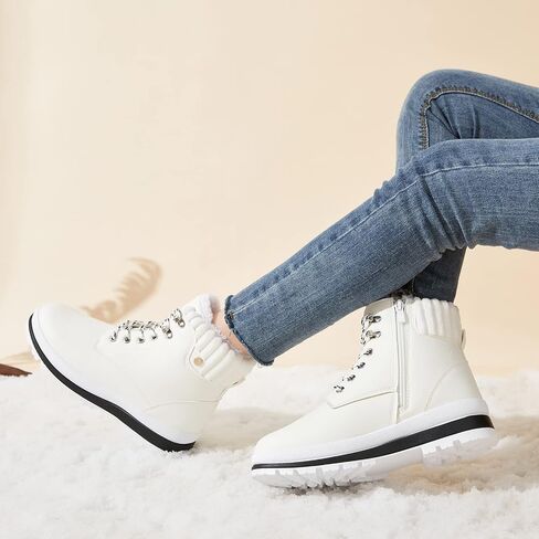 BABUDOG Womens Waterproof Ankle Boots for Outdoor (Non Slip Outsole),Fashion Combat Boots with Side Zipper,Warm Fur Lined Winter Snow Boots in Saudi Arabia