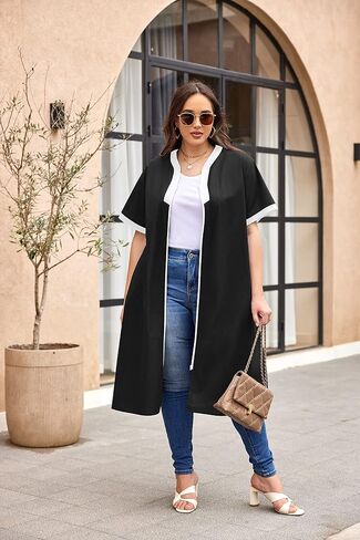 Ekouaer Housecoat المرأة سستة الجبهة منفضة رداء قصير الأكمام المتسكعون جيوب ثوب النوم ليالي عادية S-XXXL in Saudi Arabia