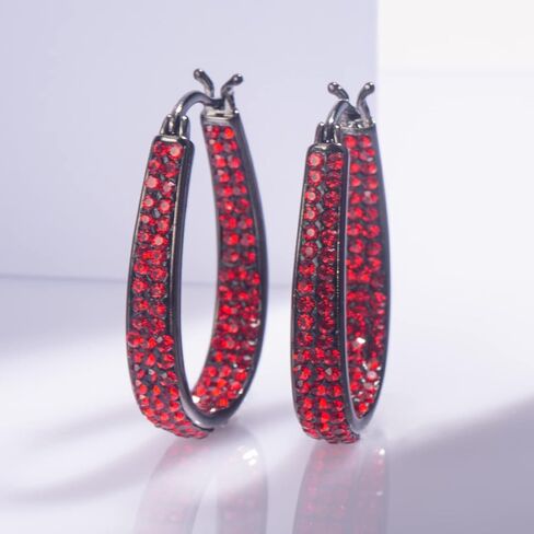 Crystal Hoop Earrings - Silver Plated Inside Out Oval Shape Hoop Earrings for Women, 1.2 Inch in Kuwait