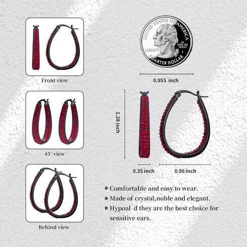 Crystal Hoop Earrings - Silver Plated Inside Out Oval Shape Hoop Earrings for Women, 1.2 Inch in Kuwait