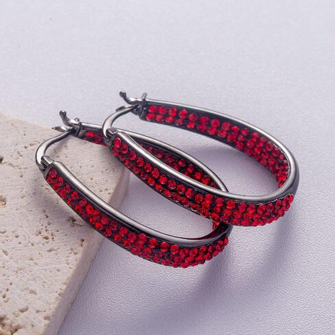 Crystal Hoop Earrings - Silver Plated Inside Out Oval Shape Hoop Earrings for Women, 1.2 Inch in Kuwait