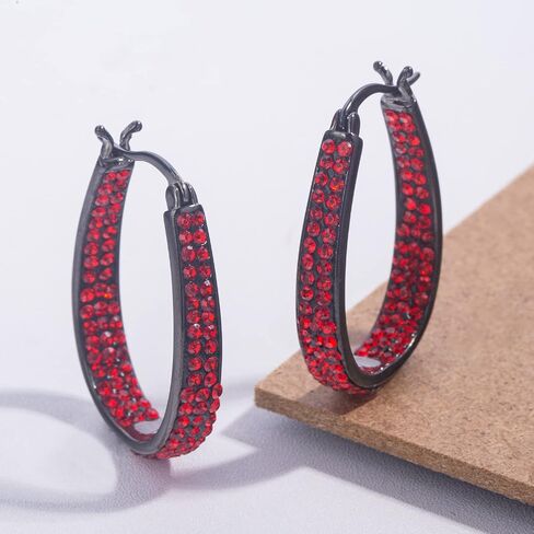 Crystal Hoop Earrings - Silver Plated Inside Out Oval Shape Hoop Earrings for Women, 1.2 Inch in Kuwait