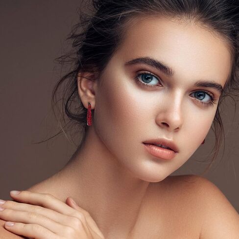 Crystal Hoop Earrings - Silver Plated Inside Out Oval Shape Hoop Earrings for Women, 1.2 Inch in Kuwait