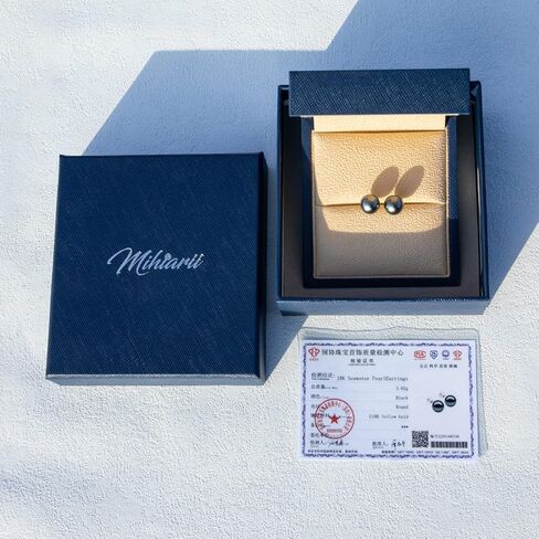 8-12MM Genuine Tahitian Black Pearl 18K Gold Stud Earrings, AAA Quality Handpicked Nature Tahitian Black Pearls, 18K Solid White Gold/Yellow Gold Earring in Kuwait