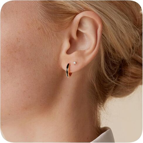 8YEARS 18K Gold Plated Enamel Huggie Earrings for Women, Small Hoop Earrings for Girls, Black White Purple Blue Enamel Hoop Earring, Gold Hoop Earrings Gifts for Her in Saudi Arabia
