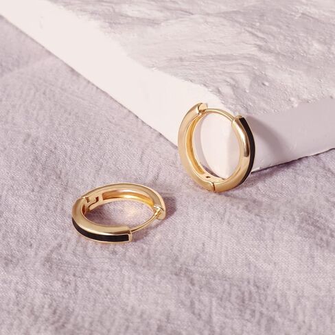 8YEARS 18K Gold Plated Enamel Huggie Earrings for Women, Small Hoop Earrings for Girls, Black White Purple Blue Enamel Hoop Earring, Gold Hoop Earrings Gifts for Her in Saudi Arabia