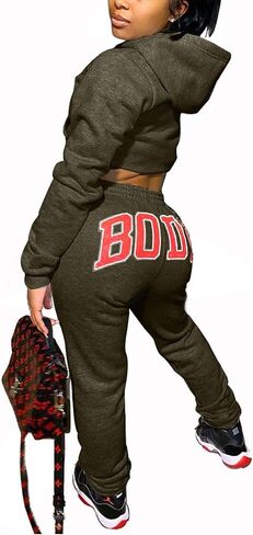 Akmipoem Jogging Suits for Women 2 Piece Sweatsuits Tracksuits Outfits Sexy Long Sleeve Crop Hoodie Bodycon Pants Sets in Kuwait