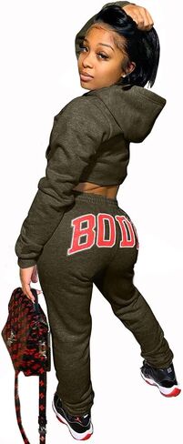 Akmipoem Jogging Suits for Women 2 Piece Sweatsuits Tracksuits Outfits Sexy Long Sleeve Crop Hoodie Bodycon Pants Sets in Kuwait