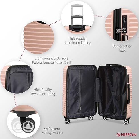 حقيبة NIPPON Luggage Nomad ذات الجانب الصلب الدوار مع عجلات للنساء والرجال، خفيفة الوزن، ذات هيكل صلب للسفر، قوية للغاية ومتينة، من البولي كربونات الممتاز، دامسون، متوسط in Kuwait