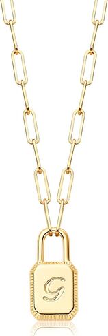 MEVECCO Gold Dainty Initial Necklace Lock Necklace 18K Gold Plated Padlock Necklace with Paperclip Chain Letter Necklaces for Women Minimalist Personalized Jewelry in Kuwait