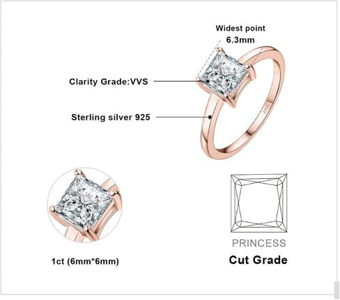 JewelryPalace شكل مربع 1ct مكعب زركونيا سوليتير خواتم الخطبة للنساء، 925 خاتم وعد من الفضة الاسترليني لها، مجموعات مجوهرات خاتم الزفاف الماسي المقلد in Kuwait