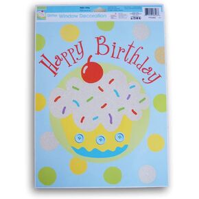 Glitter Static Window Cling - Happy Birthday Cupcake in Saudi Arabia